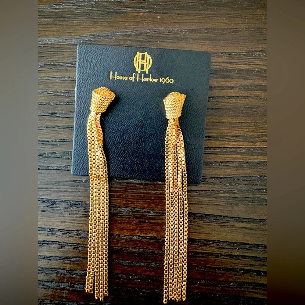 NEW House of Harlow 1960 gold tassel earrings